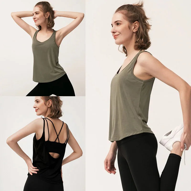 Backless Seamless Sleeveless Casual Shirt Lightweight Loose Vest Running Yoga Workout Fitness Tanks Tops for Women