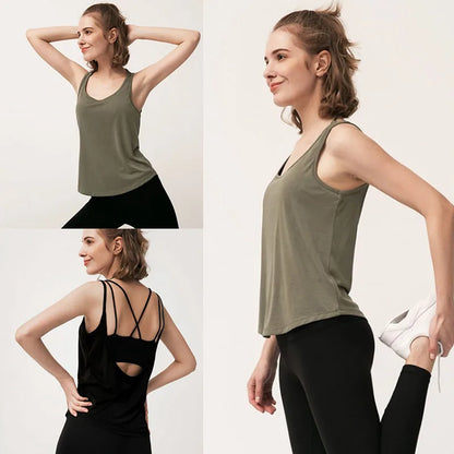 Backless Seamless Sleeveless Casual Shirt Lightweight Loose Vest Running Yoga Workout Fitness Tanks Tops for Women