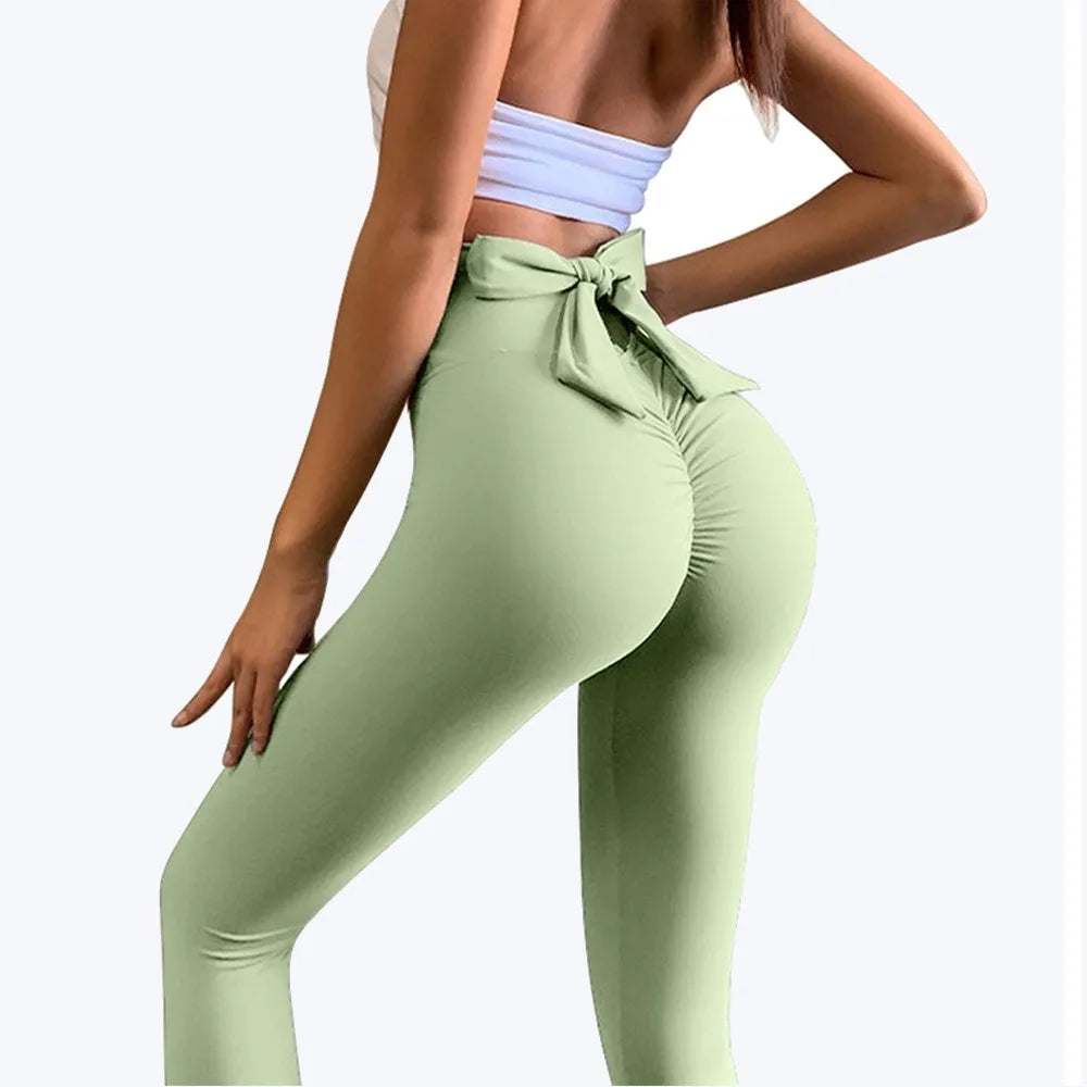 Bowknot High Waist Yoga Leggings Women's Fast Drying Butt Lifter Pants Seamless Tight Hem Workout Fitness Pilates Pants