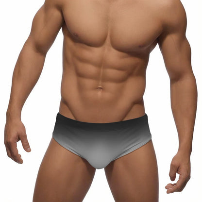 Men's Solid Gradient Swim Briefs Low Waist Pad Push Up Bathing Suit Polyester Quick Dry Male Sport Beach Surfing Swimwear