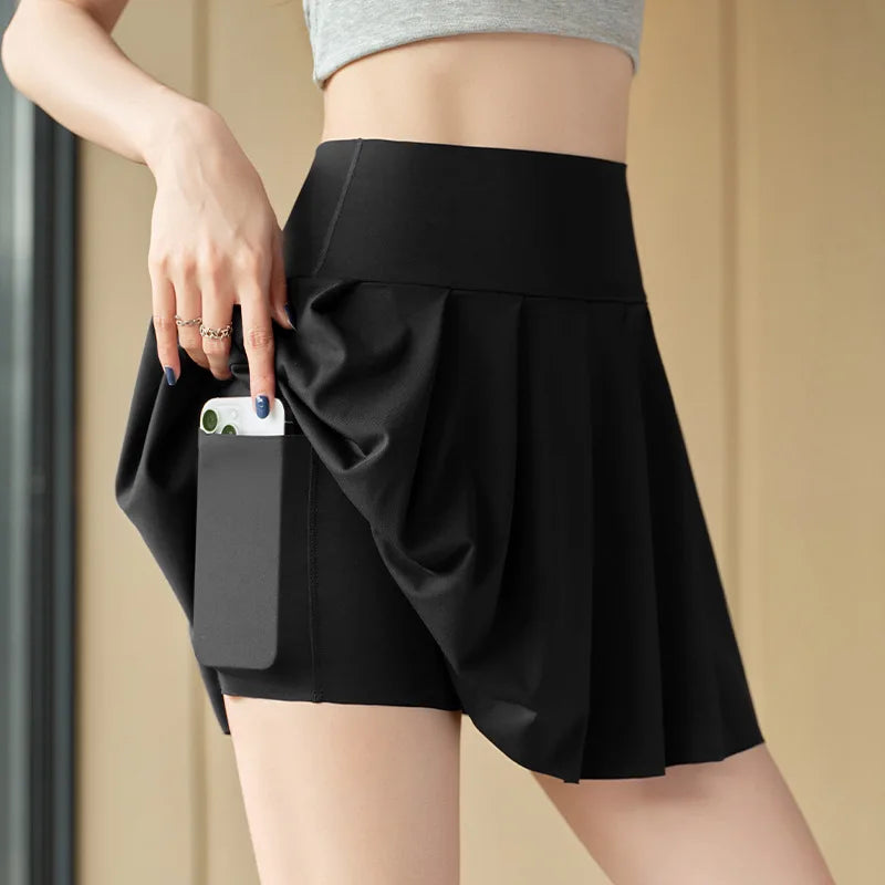 Pleated Skirts Shorts With Pocket Women Sharkskin Sport Fitness Tennis Mini Short Skirt