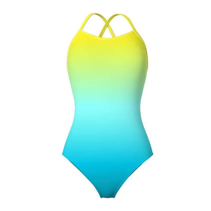 Competitive Two-Piece Women's Swimsuit Gradient Color Double-Layered High-Waist Slimming Training Suit Ideal for Summer