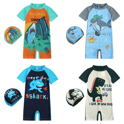 Toddler Children Swimwear Suit Print UV Kids Boys Girls Summer Beach Clothes 2Pcs Cap+Bathing Swimming Diving Swimsuit
