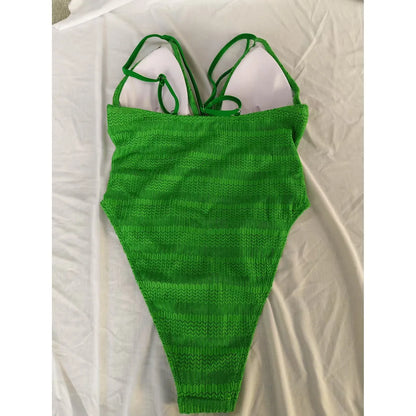 S - XXL 5 Colors V Neck Mesh Sheer Women Swimwear One Piece Swimsuit Female High Leg Cut Monokini Bather Bathing Suit Swim