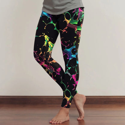 Leggings For Women Neon Art Splash Print Graphic Leggings Butt Lifting Casual Workout Gym Legging Art Style Fashion Trouser
