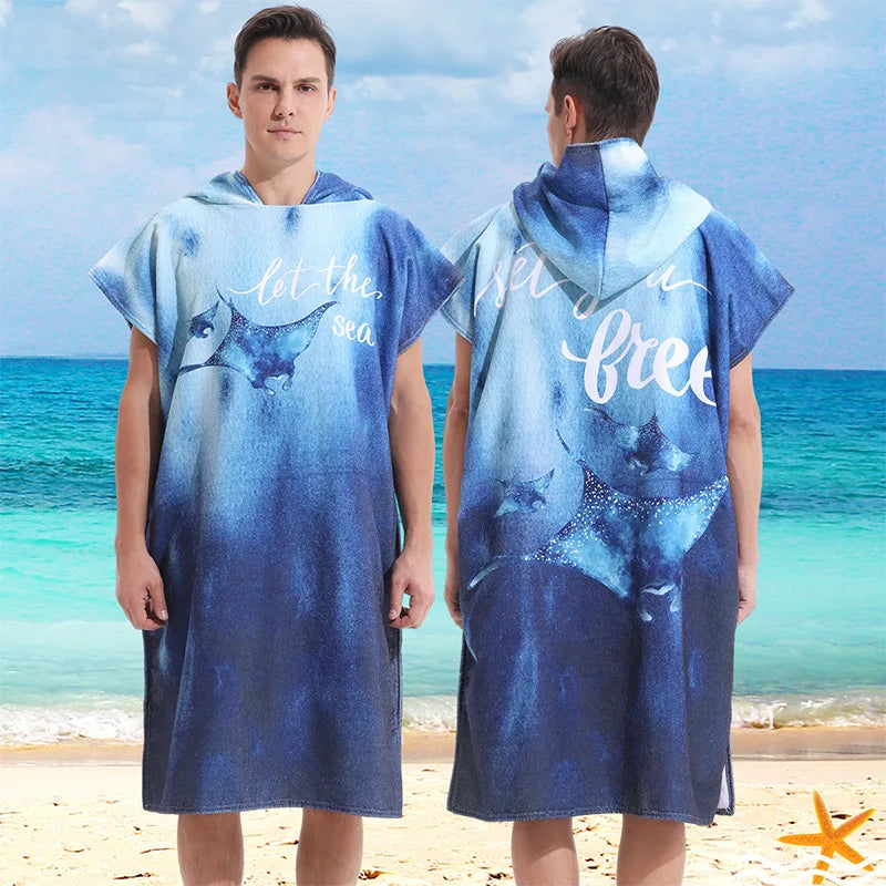 Surf Poncho Changing Robe with Hood Quick Dry Microfiber Wetsuit Changing Towel with Zipper for Bath Beach Surfing Men Women