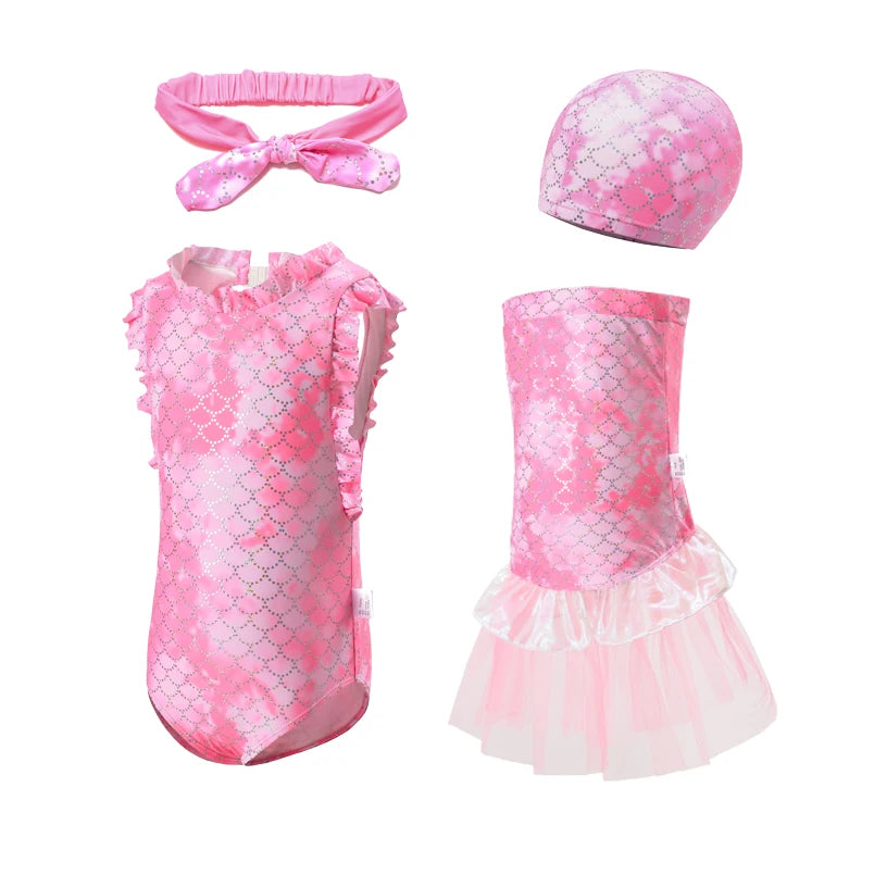 Girls' Long-Sleeve Rash Guard Set with Shorts & Cap