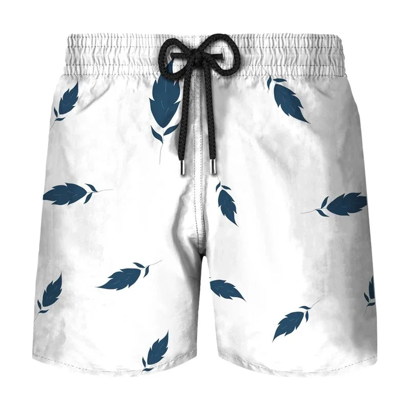 Flower Leaf Graphic Swim Trunks For Men Ethnic Feathers 3D Printed Short Pants Summer Loose Harajuku Sport Street Board Shorts