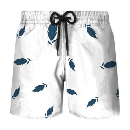 Flower Leaf Graphic Swim Trunks For Men Ethnic Feathers 3D Printed Short Pants Summer Loose Harajuku Sport Street Board Shorts