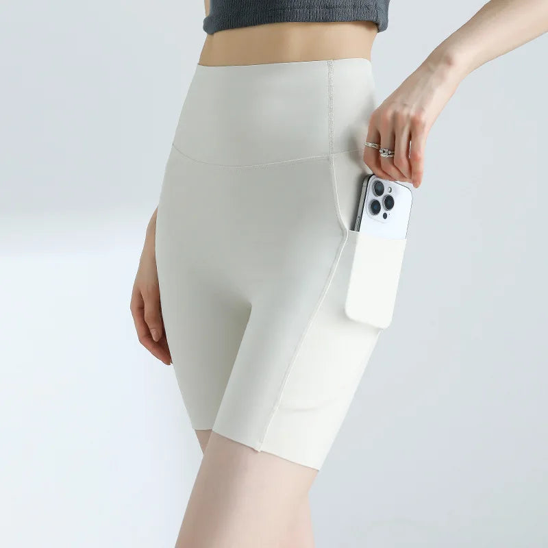 Summer Pocket Yoga Mini Shorts Women High Waist Butt Lifting Tight Short Leggings Thin Sport Fitness Cycling Shorts
