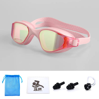 JSJM Swimming Goggles HD Anti-Fog Professional Swimming Glasses Silicone Anti-UV Adjustable Swimming Goggles Adults Unisex