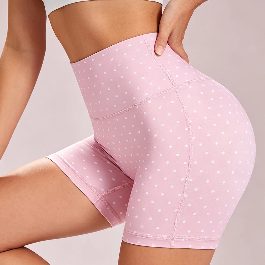Polka Dot Print Yoga Shorts for Women High Waist Fitness Workout Tights Tummy Control Gym Running Biker Shorts Activewear