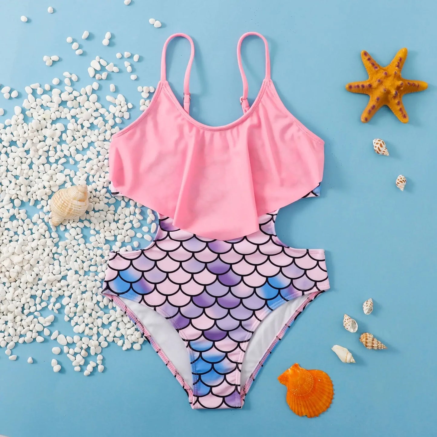 Retro Teenage Girls One Piece Swimsuit 7-12 Years Kids Swim Suit Ruffled Swimwear Children Mermaid Beach Wear Bathing Suits Pink