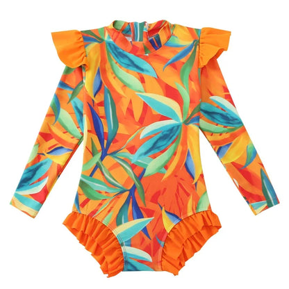 Girls Swimsuit Long Sleeve Baby Girls Training Swimwear Children Kids One-piece Bathing Swimming Swim Suit Summer Beachwear