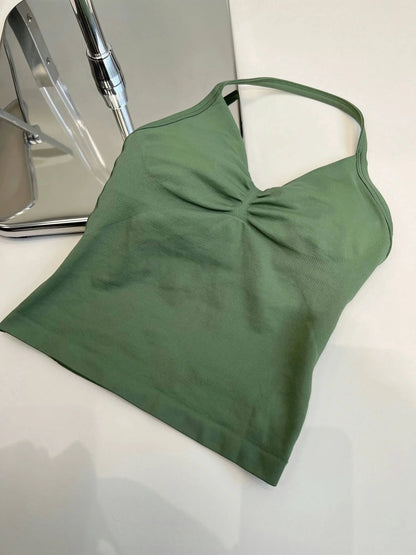 Longline Strappy Gym Top Custom Logo Backless Gym Clothes Women Scrunch Built-in Bra With Removable Cups Yoga Tank Tops