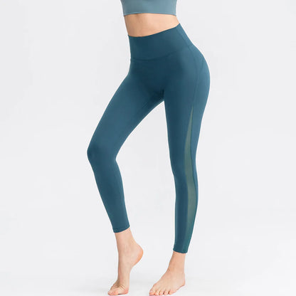 Women Yoga Pants Tight High Waist Hip Raise Mesh No T-shaped Stitches Sports Leggings for Fitness