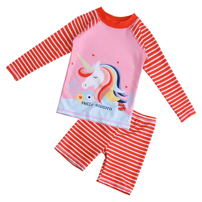 Boy Girl Swimwear Swim Suits Sun Protective Long Sleeve Dinosaur Unicorn Children Swimsuits Bathing Suit Kids Swimming Suit