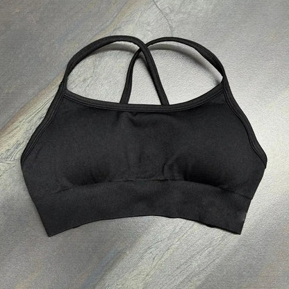 Halter Sports Bra for Women Neck Strap Bra Seamless Open Back Top Medium Support Gym Crop Top Stretchy Sportswear