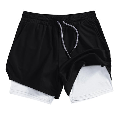 Men's Summer double-deck Quick Dry Gym Athletic Workout Casual Shorts Comes in Many Colors with Compression Liner and Towel Loop