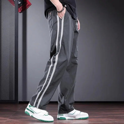 Edge Measuring Striped Casual Pants Design Loose Straight Trousers Trendy Blue Men's Pants