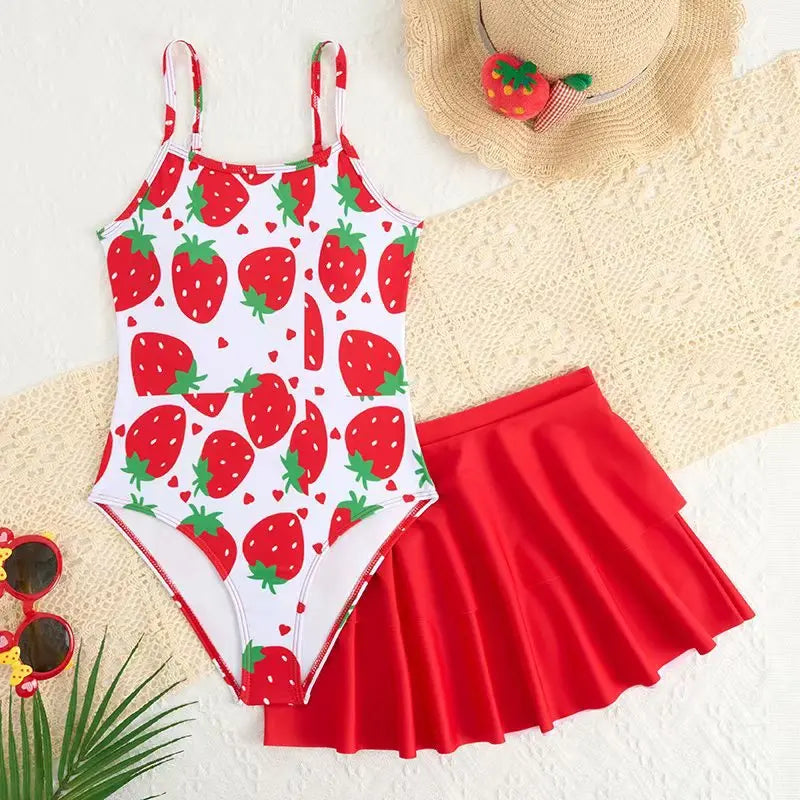 Girls Printed Swimsuit One Piece Kids Swimwear & Beach Skirt Children Swimming Bathing Swim Suit Beachwear