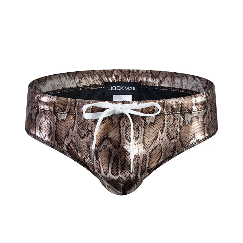 Push Up Padded Swimwear Men Swimsuit Shorts Men's Bikini Briefs Summer Trunk Swim Suit Sunga Slip Beach Shorts Snakeskin Print