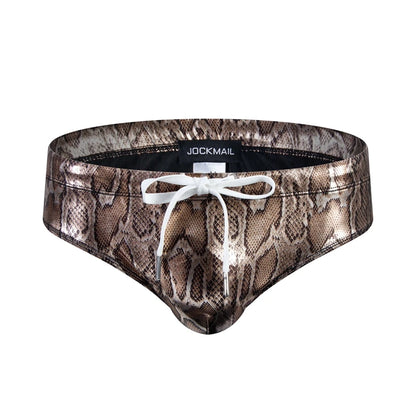 Push Up Padded Swimwear Men Swimsuit Shorts Men's Bikini Briefs Summer Trunk Swim Suit Sunga Slip Beach Shorts Snakeskin Print