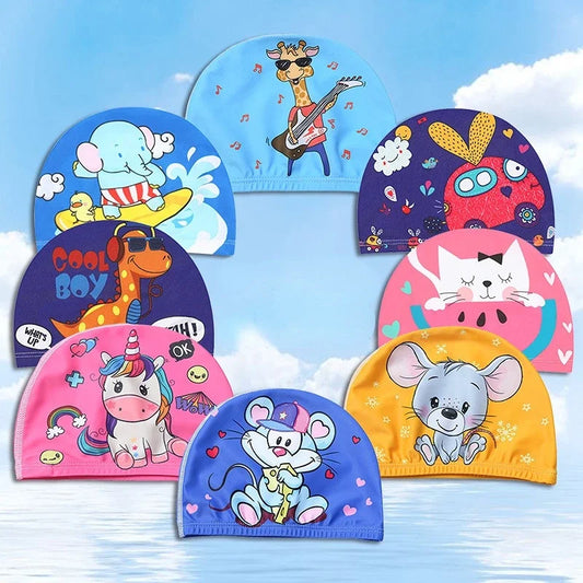 PU Coating Cartoon Children Swimming Hat for 1-7 Year Old Boys Girls Elastic Swimming Cap Shower Beach Pool Accessories