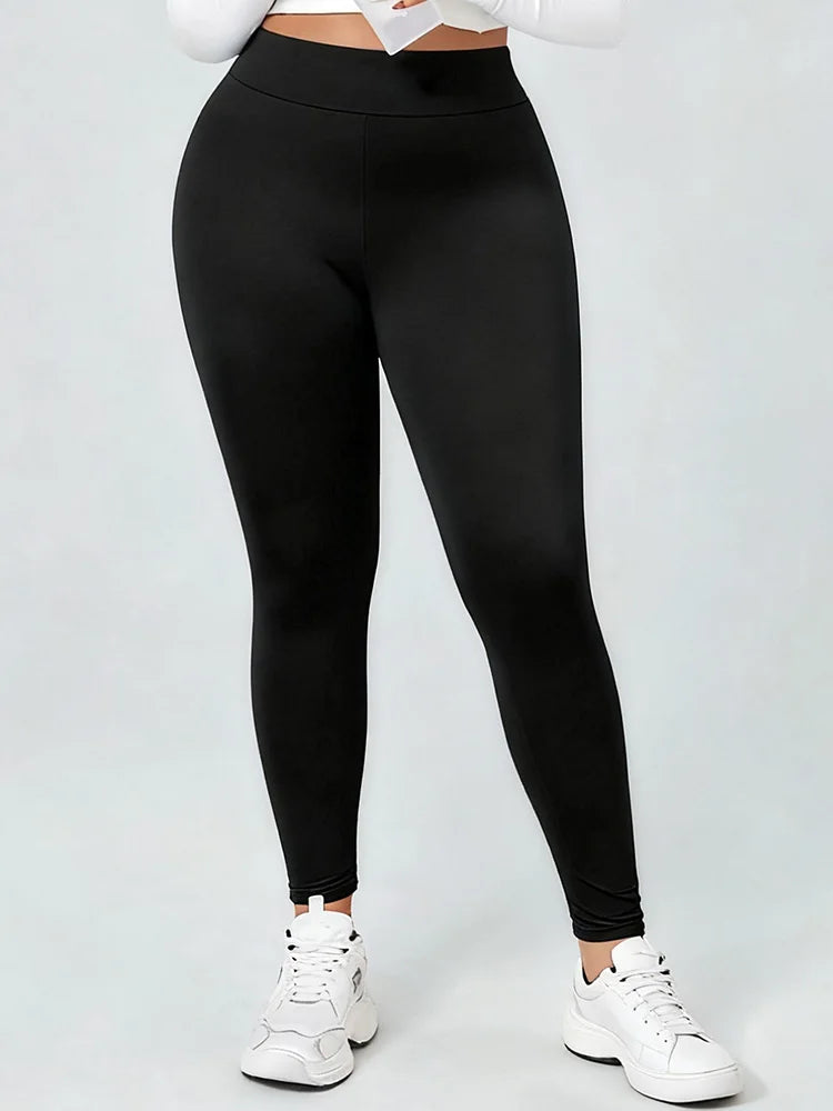 GIBSIE Plus Size Black High Waist Leggings Woman Fashion Slim Fit Elastic Leggings Female Sports Casual Workout Pencil Pants