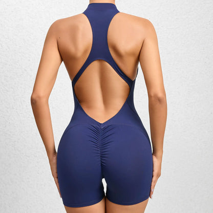 V Cut Zip Up Rompers Scrunch Butt Yoga Sets Racerback Jumpsuit for Women Fitness Gym Clothing Workout Open Back Sports Suit