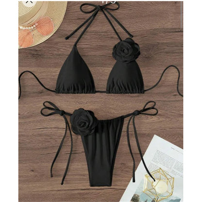 S - XL 3D Flowers Halter Strappy Bikini Women Swimwear Female Swimsuit Two-pieces Bikini set Bather Bathing Suit Swim
