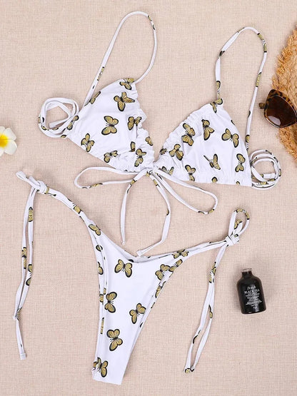 Ruffle Frilled Micro Thong Bikini Women Swimwear Female Swimsuit Two-pieces Bikini set String Bather Bathing Suit Swim