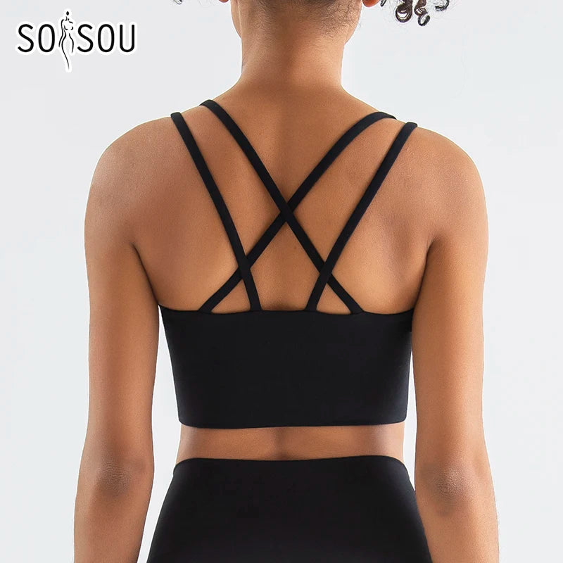 Nylon Top Women Sports Bra Yoga Gym Fitness Bras For Women Elastic Cross Back Women's Underwear Bralette