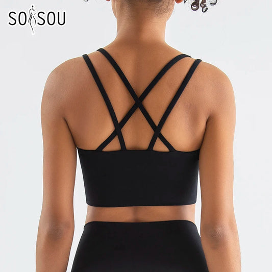 Nylon Top Women Sports Bra Yoga Gym Fitness Bras For Women Elastic Cross Back Women's Underwear Bralette