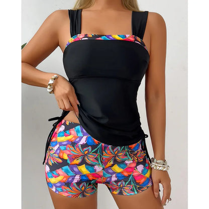 Summer Swimsuits Tankini Set with Shorts Female Swimwear Push Up For Beach Swimming Wear Two-Piece Bathing Suits Pool Women's Swimming Suit