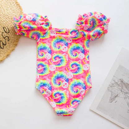 Girls Ruffle Bikini Swimsuit Gradient Leopard Floral Animal Kids Swimwear Children Bikini Rainbow Bathing Set
