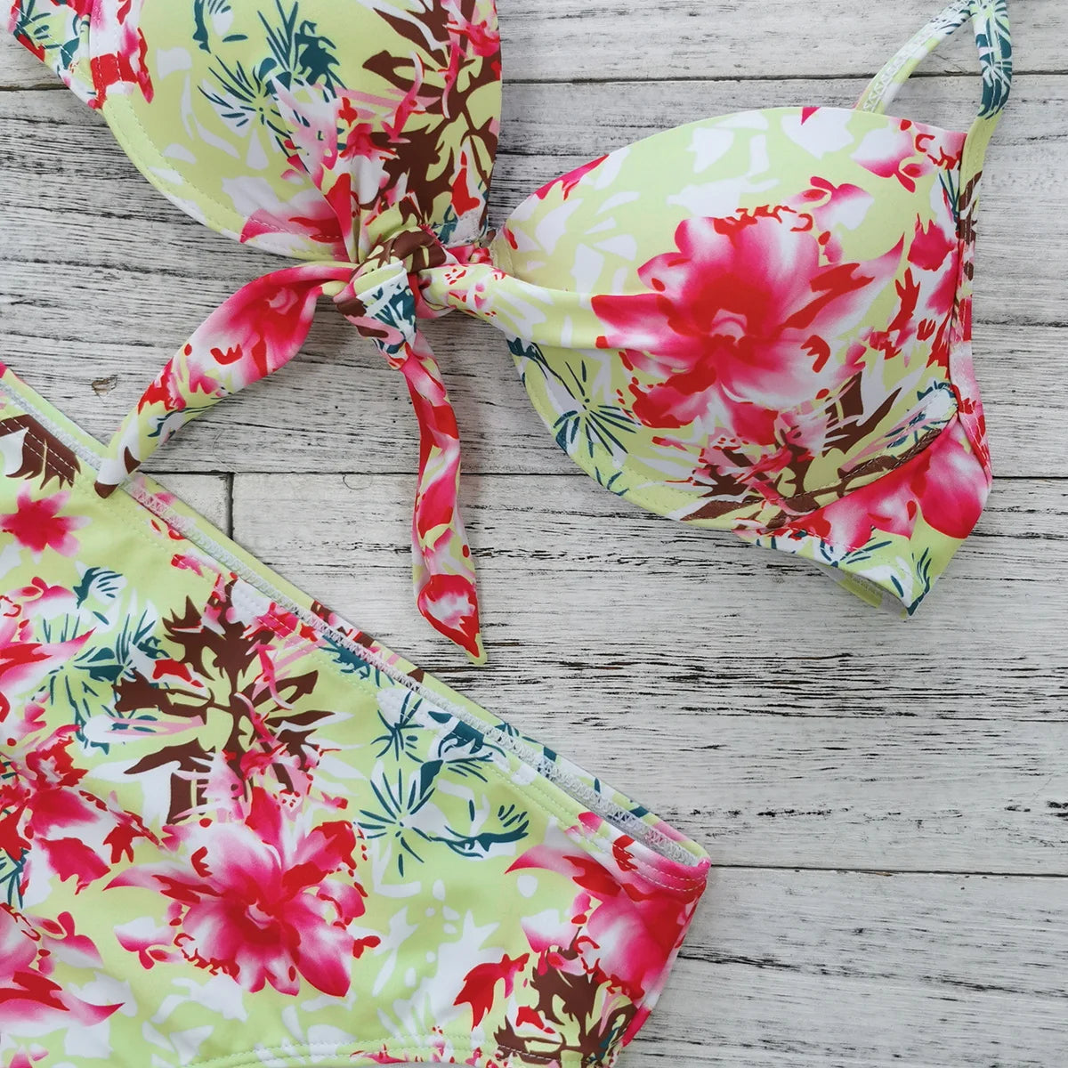 Leaf Print Bikini Female Swimsuit Women Swimwear Thong Push Up Bikinis Set High Waist Swimming Suits for Bathing Suit