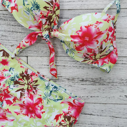 Leaf Print Bikini Female Swimsuit Women Swimwear Thong Push Up Bikinis Set High Waist Swimming Suits for Bathing Suit