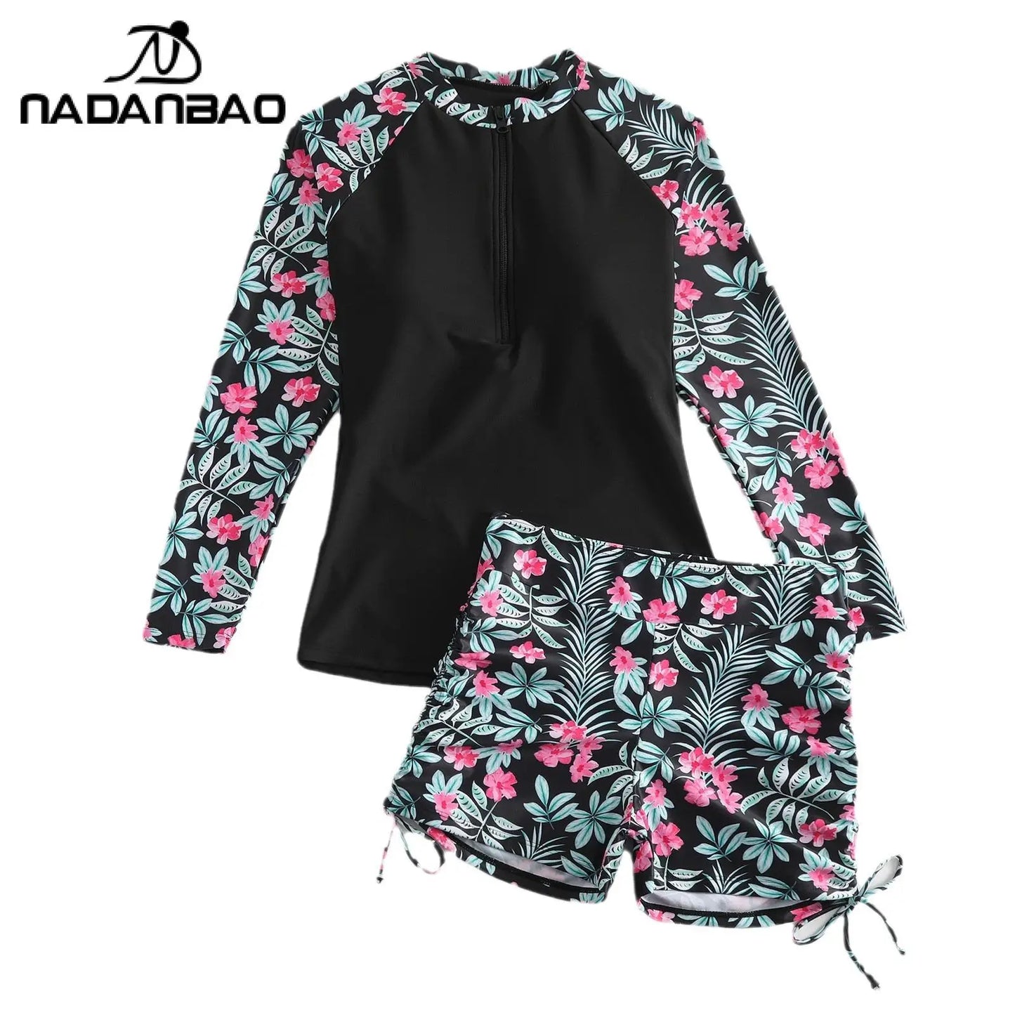 Long Sleeve Sun Protection Surf Suit Women Floral Print Beach Party Swimwear Female Swimming Trunks Bathing Suit