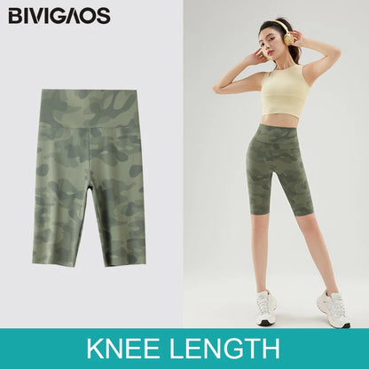 BIVIGAOS Summer Camouflage Green Sharkskin Biker Shorts Knee Length Short Leggings Women Casual Sports Cycling Shorts