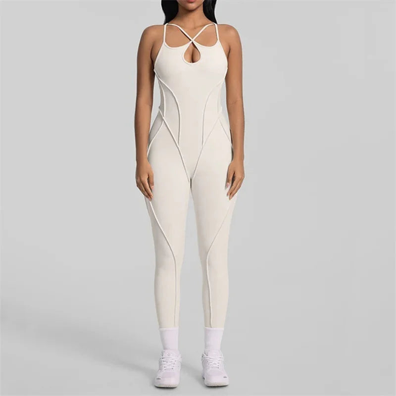 Women's Strappy Open-Back Workout Jumpsuit