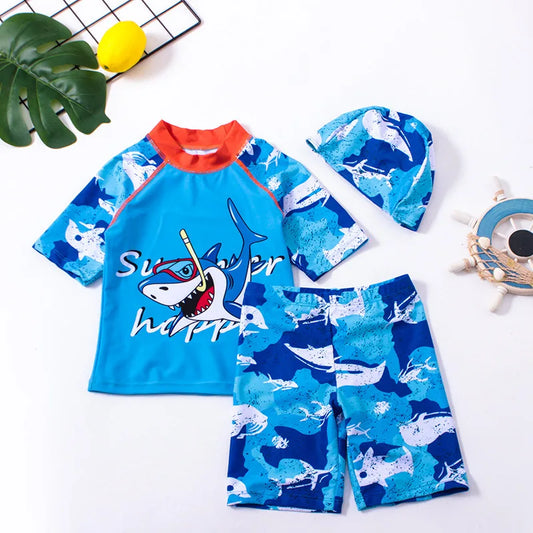 Children's Swimsuit Three-Piece Boy's Split Medium and Large Children's Student Swimsuit Spa Cartoon Split Sunscreen Swimsuit