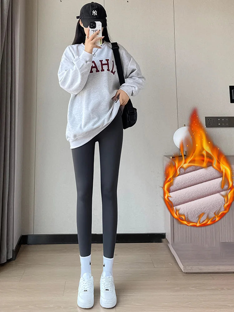 Streamgirl Winter Warm Leggings Women Push Up High Waist Velvet Pant Skinny Gym Push Up Fitness Leggings With Fleece Lined Women
