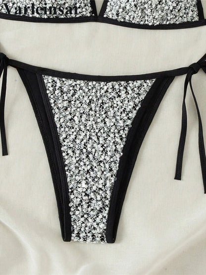 S - XL Shiny Sparkling Halter Bikini Women Swimwear Female Swimsuit Two-pieces Bikini set Strappy Bather Bathing Suit Swim