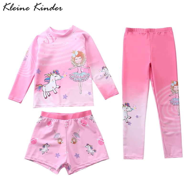 Kids Swimsuit for Girls Unicorn Long Sleeve Children's Swimwear + Surf Pants + Swimming Trunks Rash Guard Bathing Suit Child