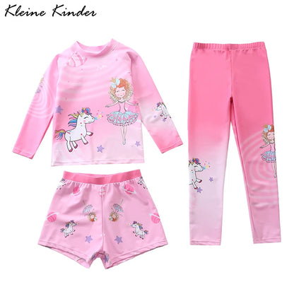 Kids Swimsuit for Girls Unicorn Long Sleeve Children's Swimwear + Surf Pants + Swimming Trunks Rash Guard Bathing Suit Child