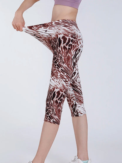 Women Light Blue Lines Printed New Summer Leggings Fitness Capris Leggins High Waist Elastic Gym Yoga Cropped Pants