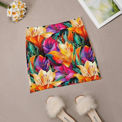 Lily Floral Tulips Skirt Summer Colorful Flowers Fashion Casual A-line Skirts Elegant Mini Skirt Woman Design Oversized Clothing