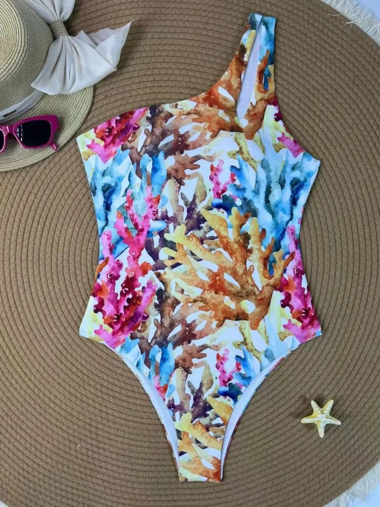 One Piece Swimsuit One Shoulder Strap Women Summer Bathing Suit Swimwear Women Beach Swimming Suit For Female