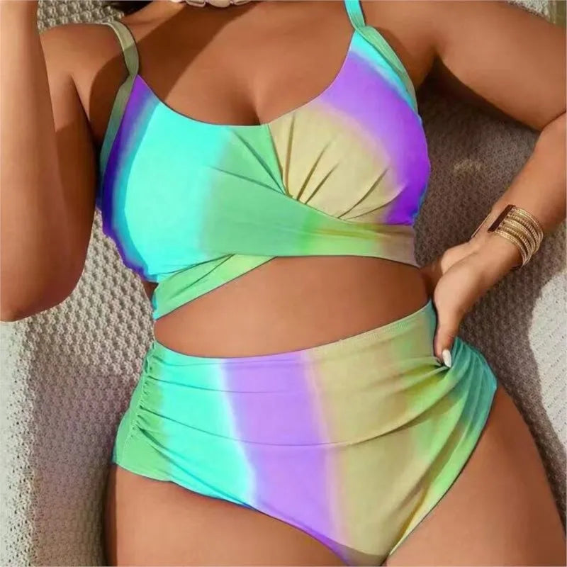 Plus Size High Waist Bikini Women's Push Up Large Size Swimsuit Big Size Tummy Control Swimwear Bikini Sets
